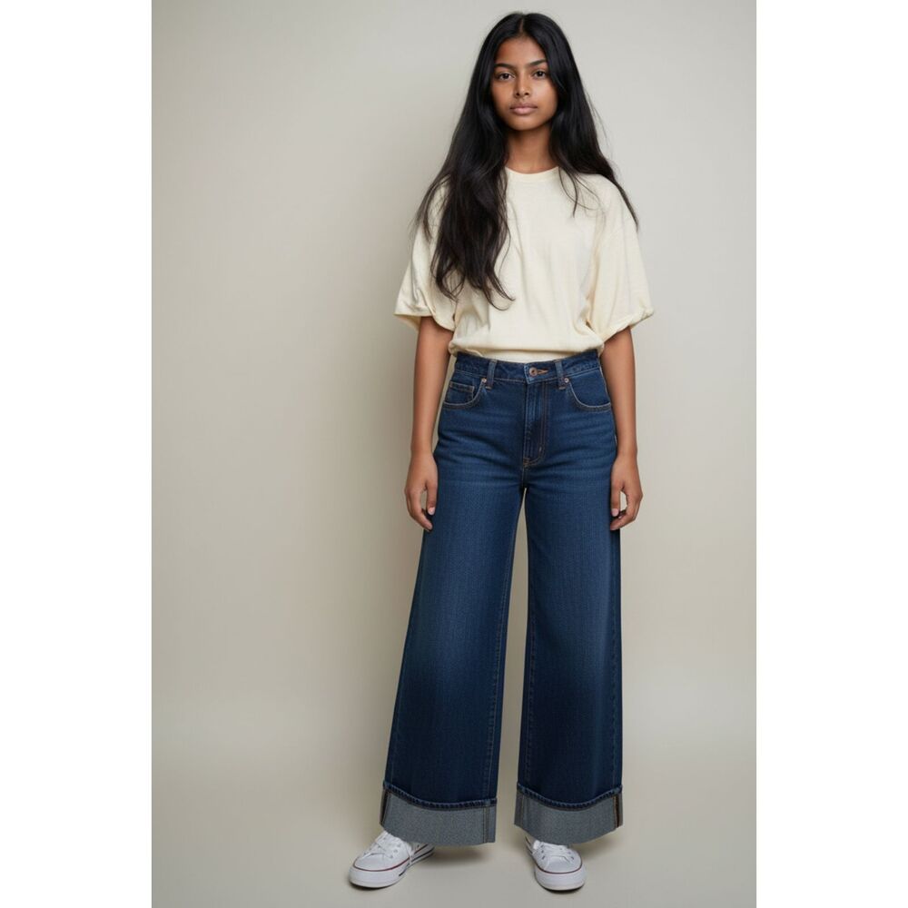 Ann Taylor LOFT Women's Size 12 Dark Wash Wide Leg Jeans Denim Pants